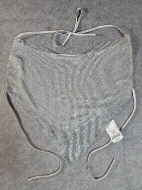 NWT Better Be Silver Rhinestone Chainmail Bandana Halter Top Womens One Size